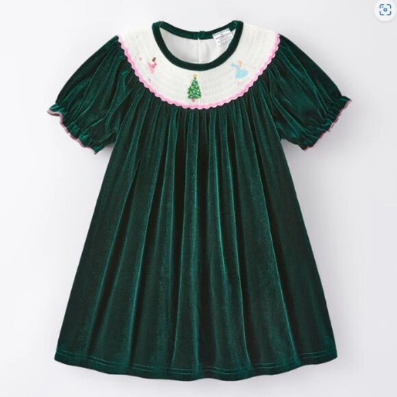 Boutique Christmas Nutcracker Girls Smocked Embroidered Velvet Dress - Picture 1 of 6